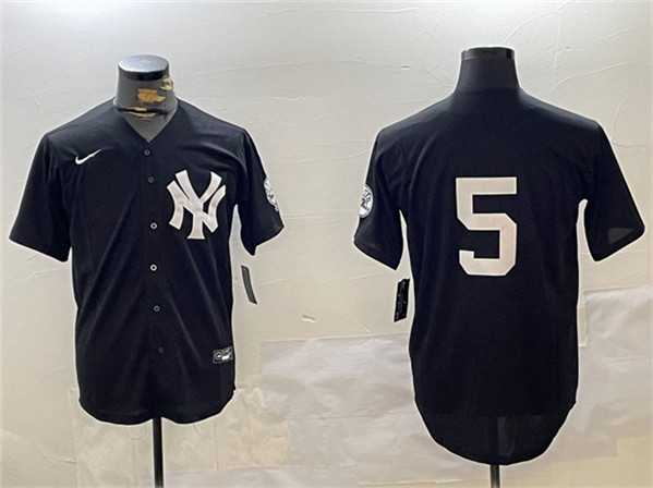 Mens New York Yankees #5 Joe DiMaggio Black With Patch Cool Base Stitched Jersey